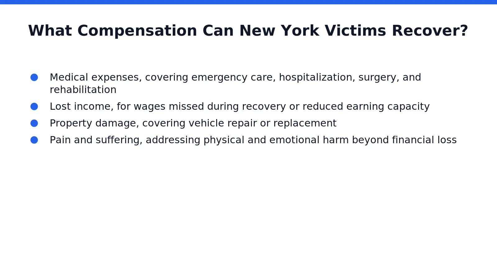 New York crash victims can pursue compensation for medical expenses, lost income, vehicle repair costs