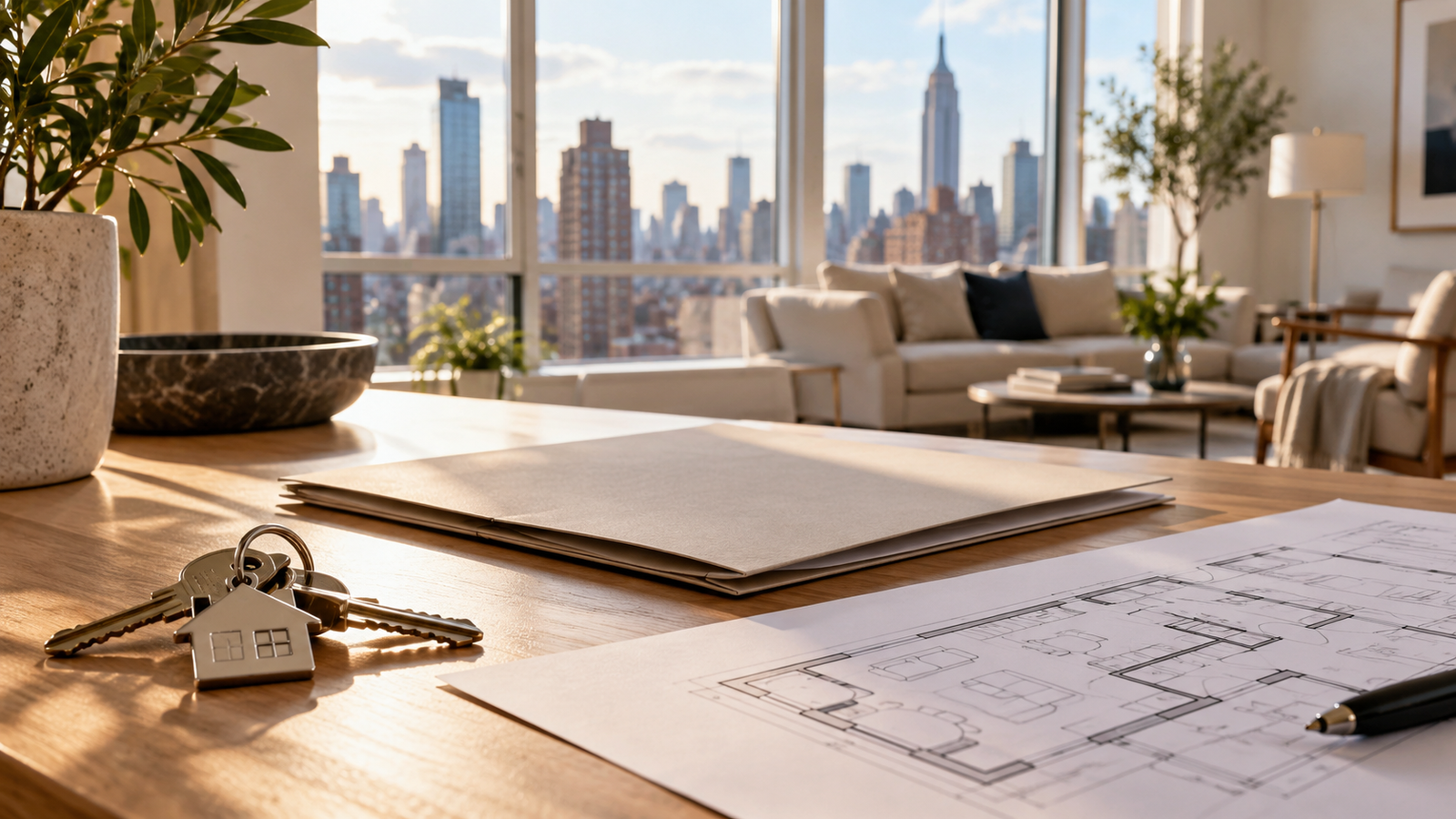 Property keys and closing documents on a table, AI-generated illustration
