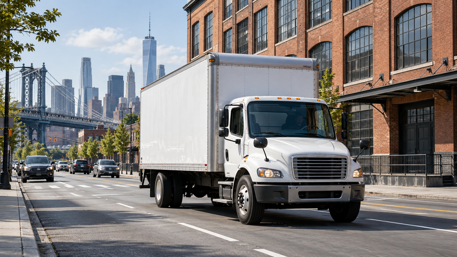 Commercial truck on an urban street, AI-generated illustration
