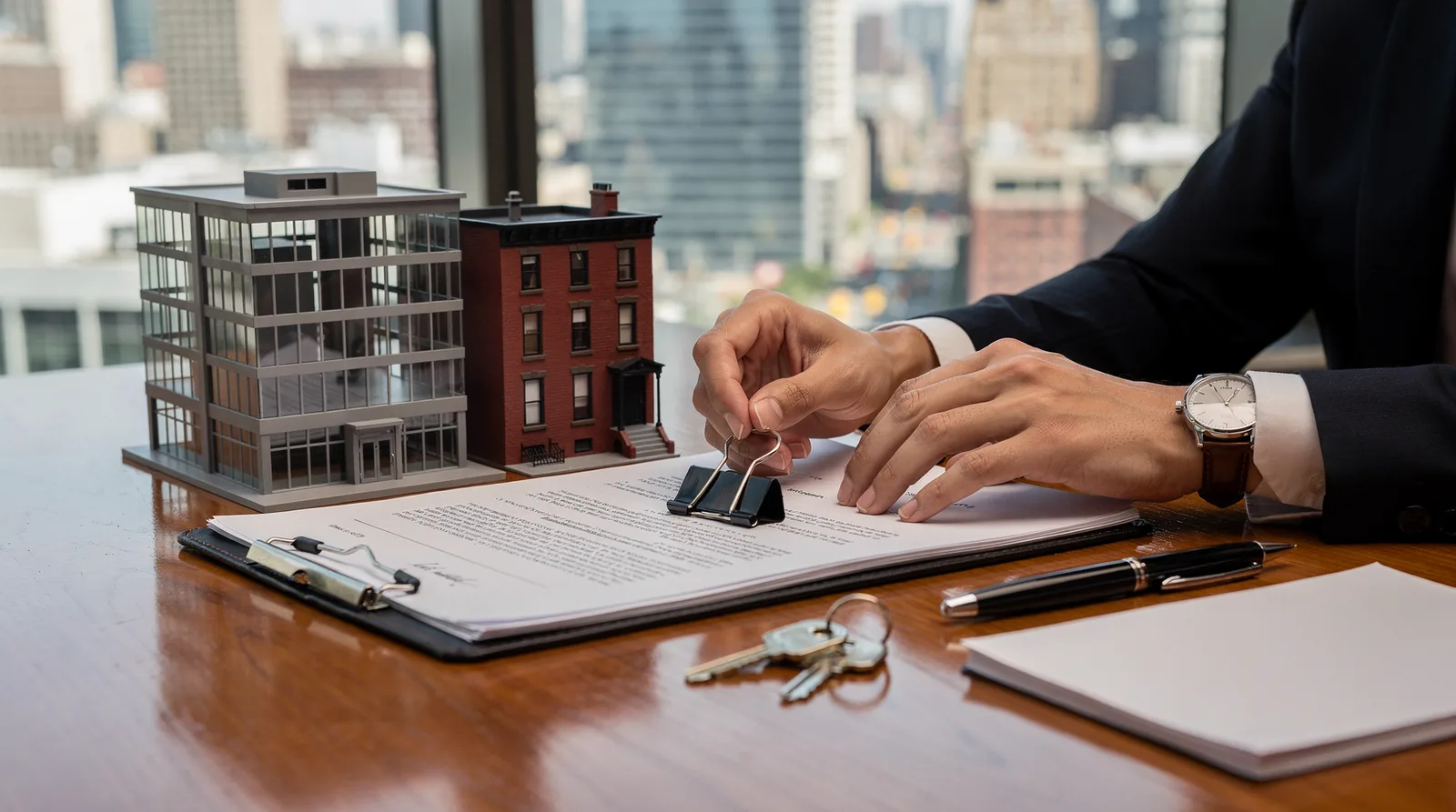 Attorney consulting with clients on a real estate transaction